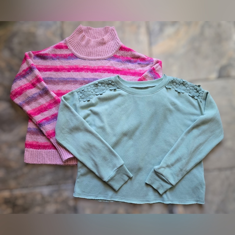 OshKosh B'gosh‎ Pink Striped and Green Girls Sweater Bundle Size 12